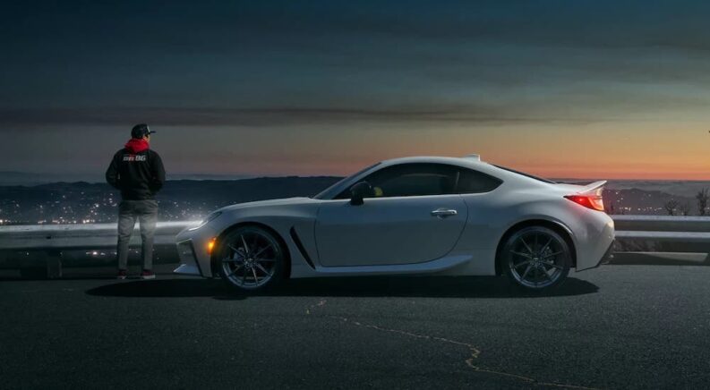 A white 2025 Toyota GR86 from the side.