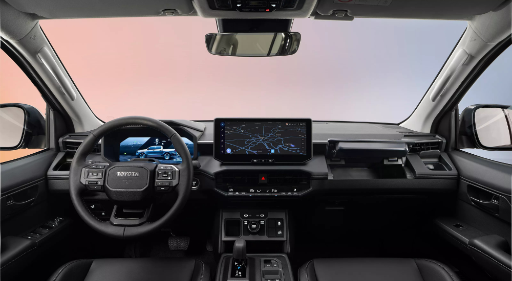 Black interior of a 2026 Toyota Hilux BEV