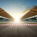 A finish line shown on a racetrack.